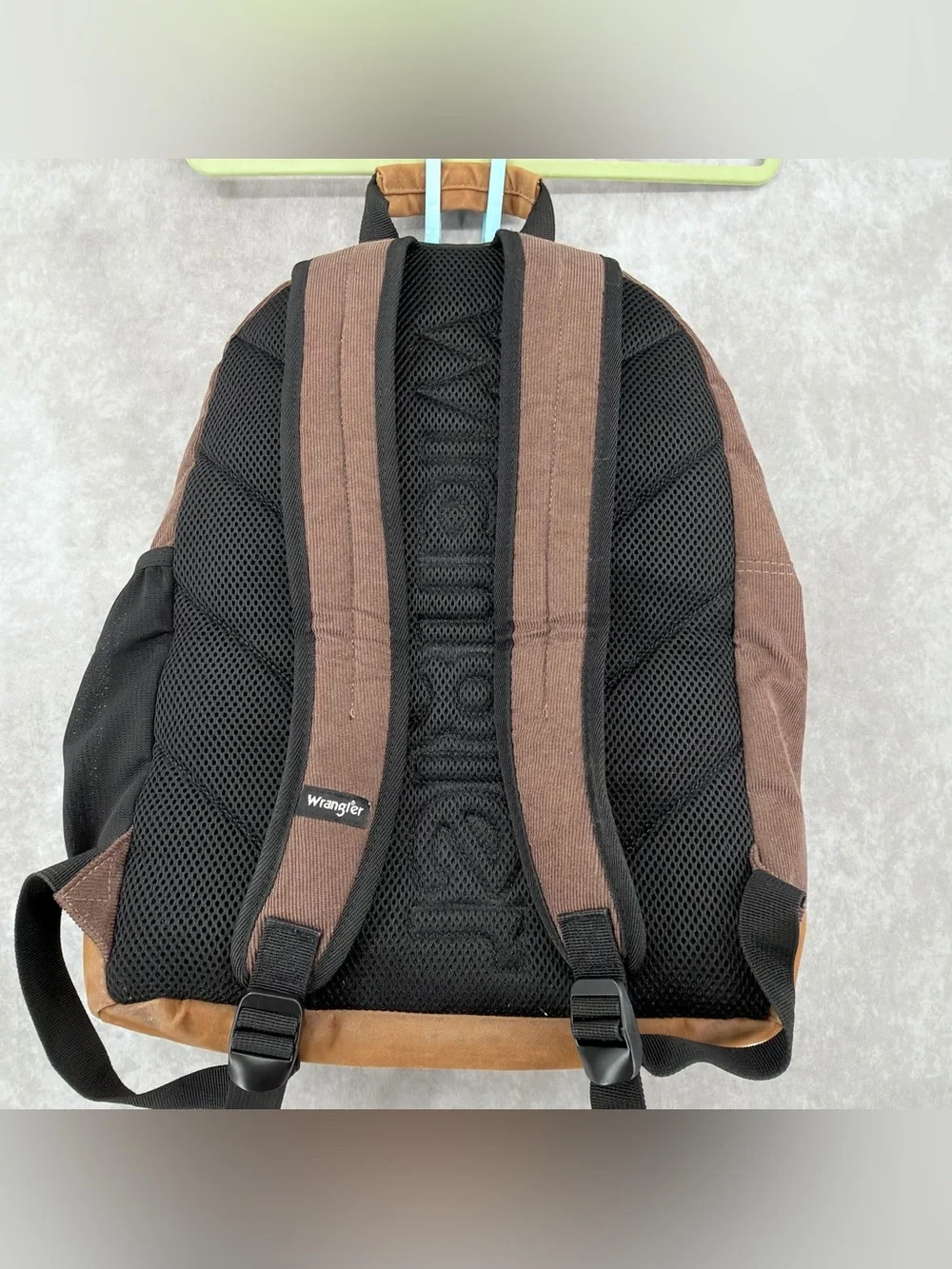 Wrangler Brown and Black Canvas Backpack with Tan Suede Base